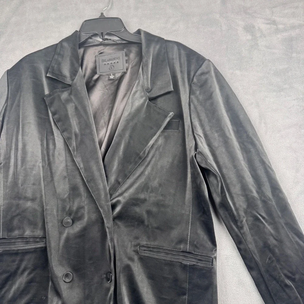 BlankNYC Black Vegan Leather Double Breasted Blazer Jacket 01YB6009 Womens L
